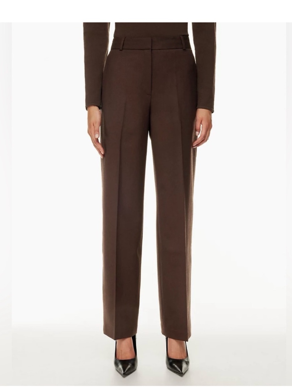 Theory Tailored High-Waist Straight-Leg Pants in Dark Brown